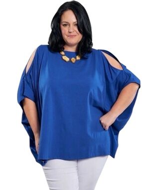 Alembika Cobalt Blue Boxy Dolman Top Cold Shoulder Plus 2X NWT Resort Lagenlook
